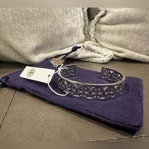 Tory Burch Silver Filigree Logo Cuff Bracelet